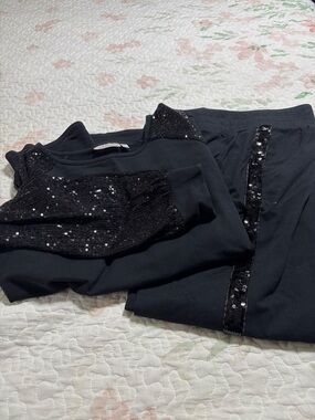 Belle by Kim Gravel Black Sequin Sleeve Sweatshirt & sweatpants